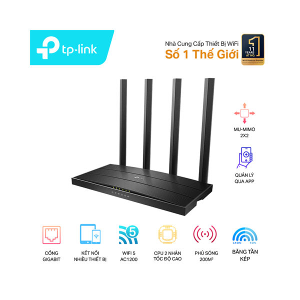 Bộ phát wifi TP-Link Archer C6 Ver 3.20 Wireless AC1200Mbps, Lan Gigabit, MU-MIMO