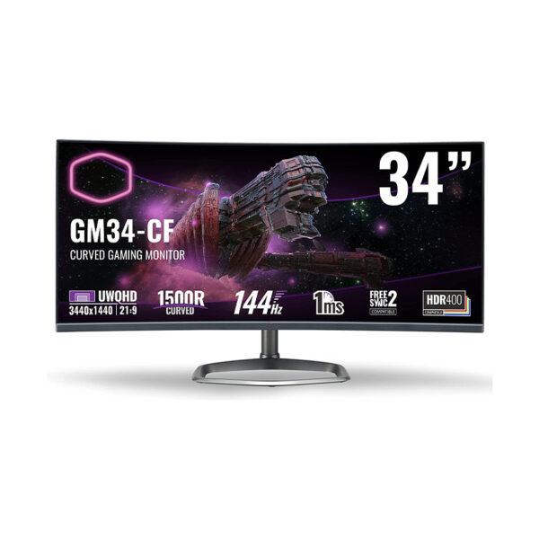 Màn hình Cooler Master GM34 CW2-US (34 inch/UWQHD/VA/144Hz/1ms/400 nits/HDMI+DP+Audio/Freesync/Cong)