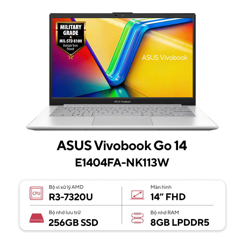 Laptop Asus Vivobook Go E1404fa Nk113w R3 7320u8gb Ram256gb Ssd14 Fhdwin11bạc Tin HỌc 2668