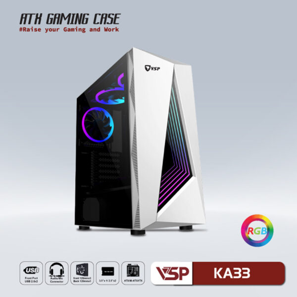 Vỏ Case VSP KA33 Trắng (ATX/Mid Tower/Màu Trắng/Led RGB)