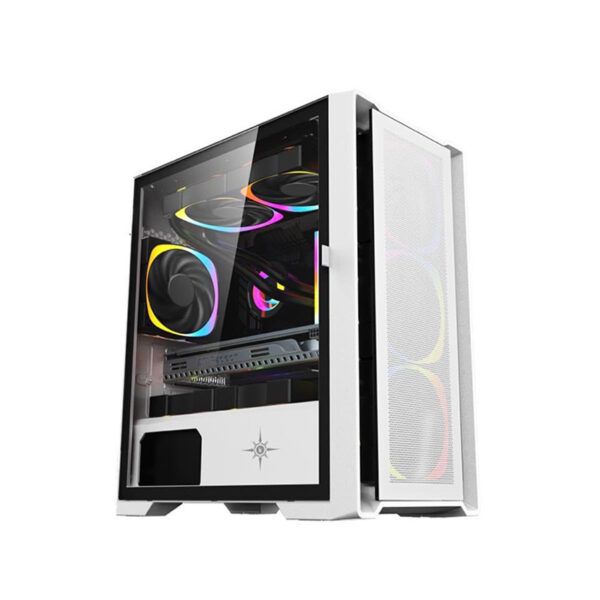 Vỏ case KENOO ESPORT M500 - 3F Trắng (M-ATX/Màu trắng/Kèm 3 fan RGB)