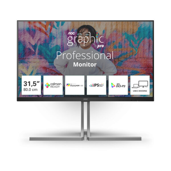 Màn hình AOC Graphic Pro U32U3CV/74 (31.5 Inch/UHD/NANO IPS/60Hz/4ms/Loa/RJ45/HDR400/USB-C 96W)