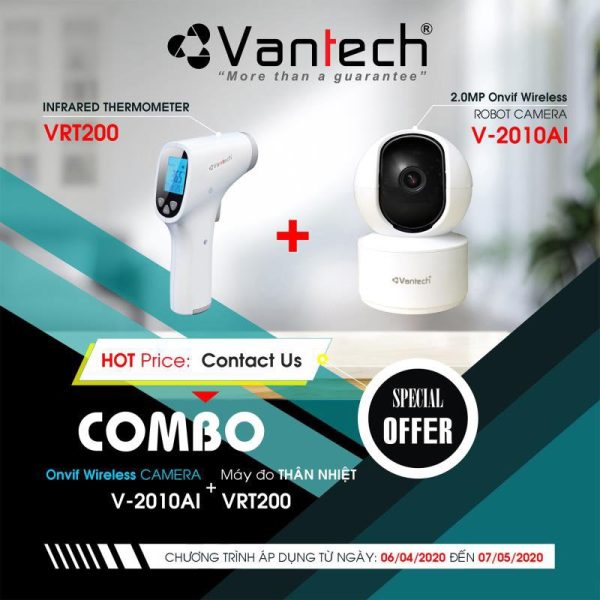 Camera Vantech V-2010AI tặng kèm Máy đo nhiệt độ cơ thể cầm tay Vantech VRT200