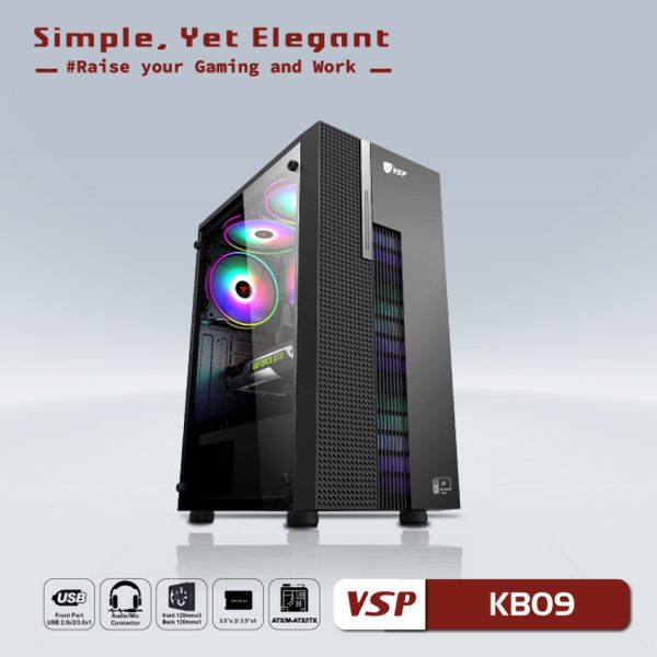 Vỏ Case VSP KB09 Đen (ATX/Mid Tower/Màu Đen)