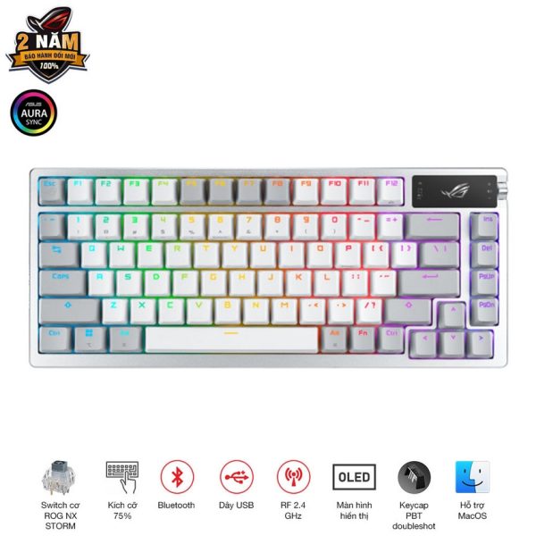 Bàn phím Gaming ASUS ROG AZOTH NX RED/WL/PBT/OLED-SCR/Trắng _ 90MP0316-BKUA11