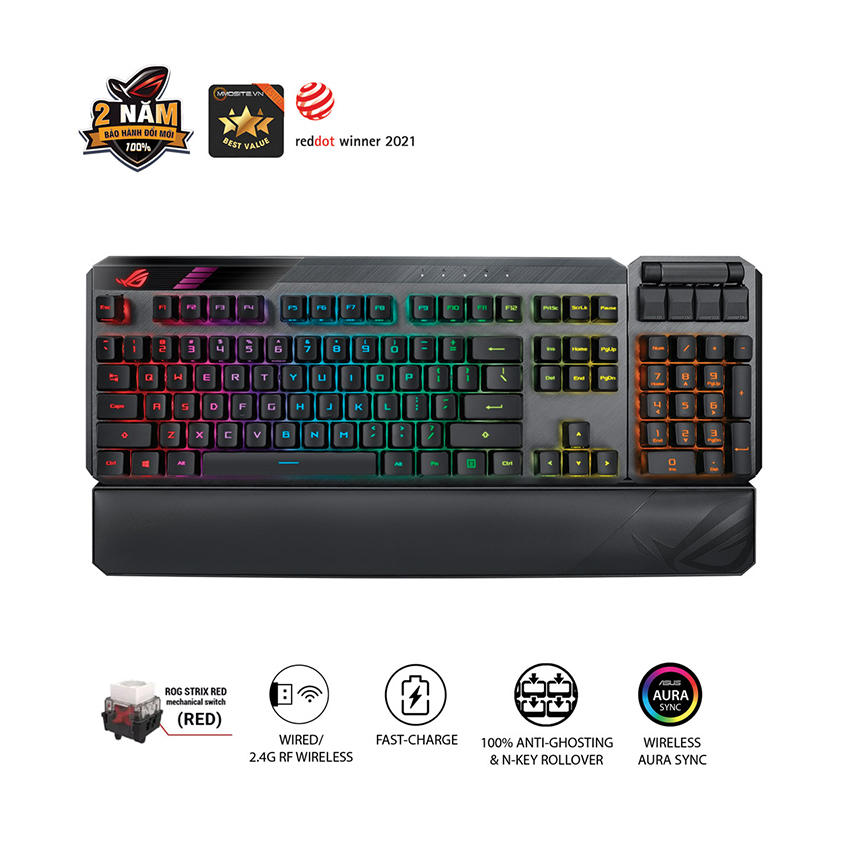 Bàn phím cơ không dây Asus ROG Claymore II (RGB RX optical Red sw)