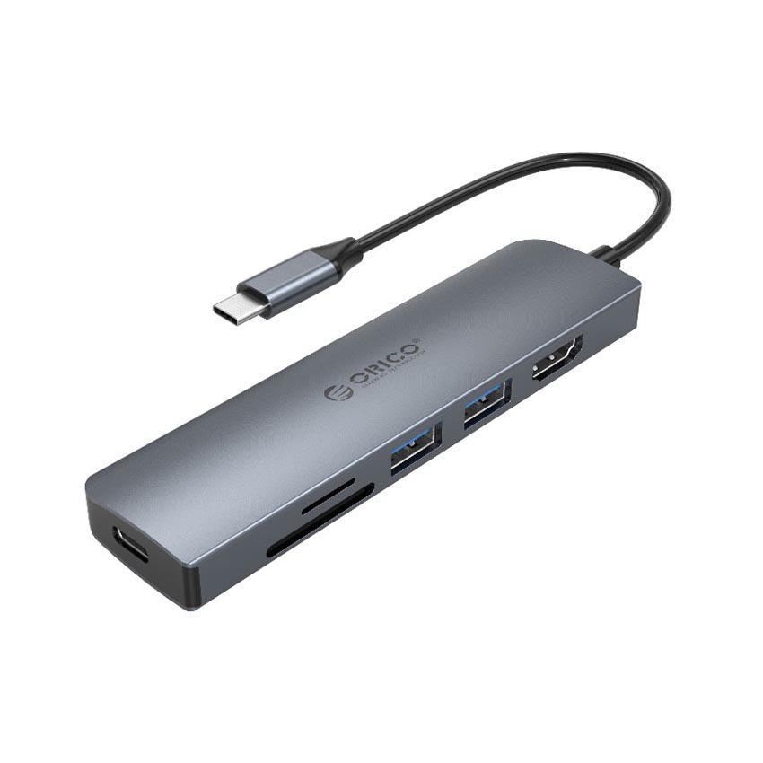 Cáp chuyển đổi 6 trong 1 Orico MC-U601P-GY (Từ cổng TypeC sang HDMI*1, PD3.0*1, USB3.0*2，TF3.0/SD3.0*1)
