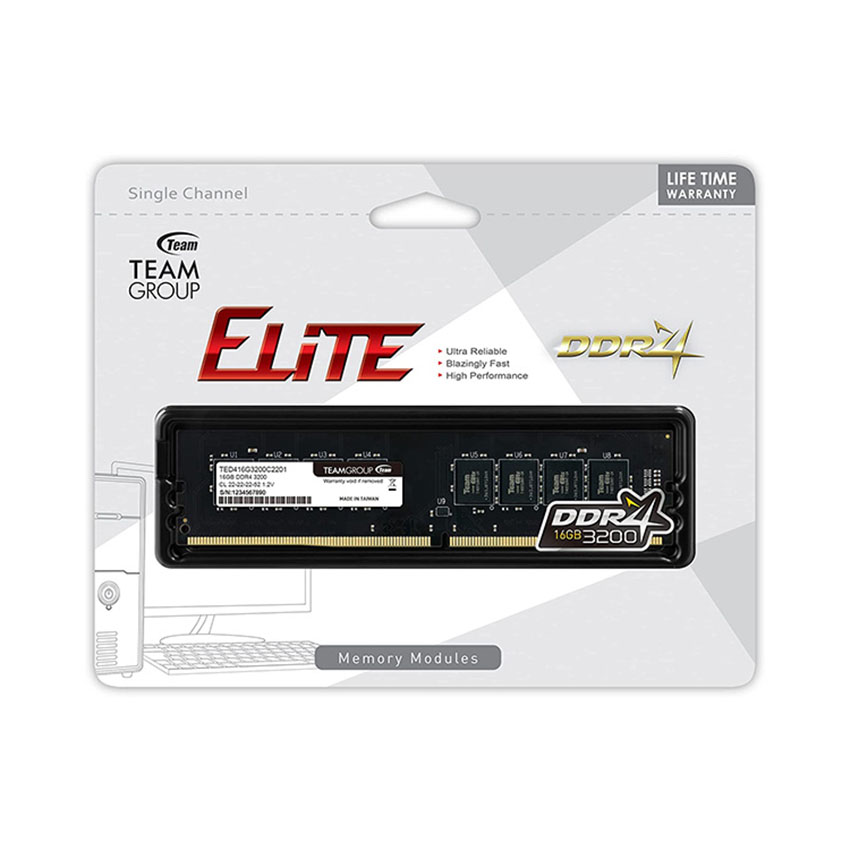 RAM Desktop TEAMGROUP ELITE (TED416G3200C22BK) 16GB (1x16GB) DDR4 3200MHz 