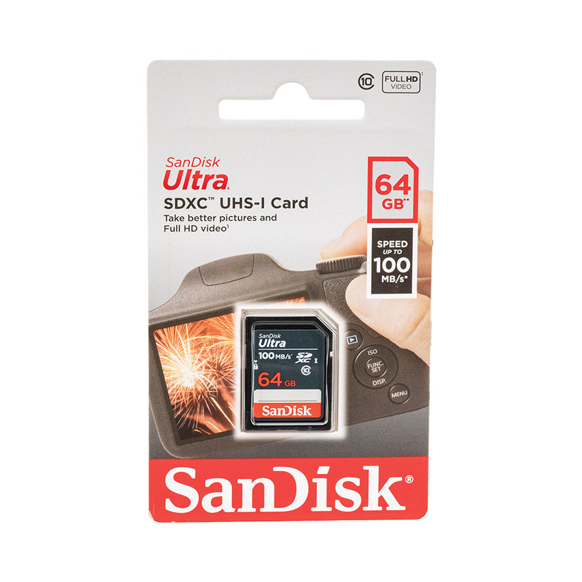 Thẻ Nhớ Sandisk 64GB SDXC Ultra, C10 UHS- 1 Read 100MB/s, SDSDUNR-064G-GN3IN
