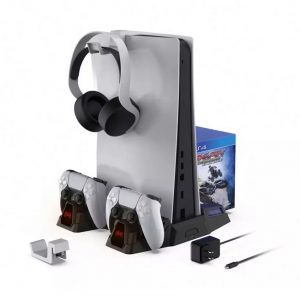 Đế tản nhiệt đa năng kèm sạc tay + giá treo tai nghe TP5-1525B dành cho máy PS5 màu đen