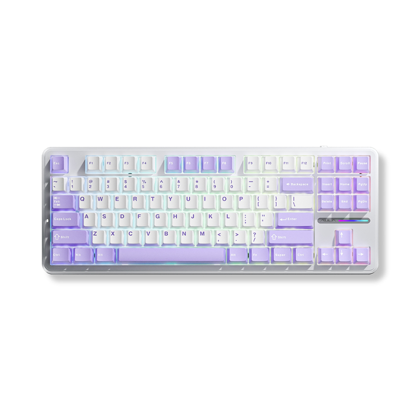 77236_ban_phim_co_co_day_aula_f87_tim_trang_usb_blue_switch_led_rgb Bàn phím cơ có dây AULA F87 Tím trắng (USB, Blue switch, led RGB)