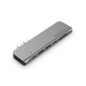 Bộ chuyển Type C 7 trong 1 Lention CS64THCR Xám (Type-C sang HDMI, USB Type - C, 2 cổng USB 3.0, SD card, cổng sạc PD Thunderbolt 3)