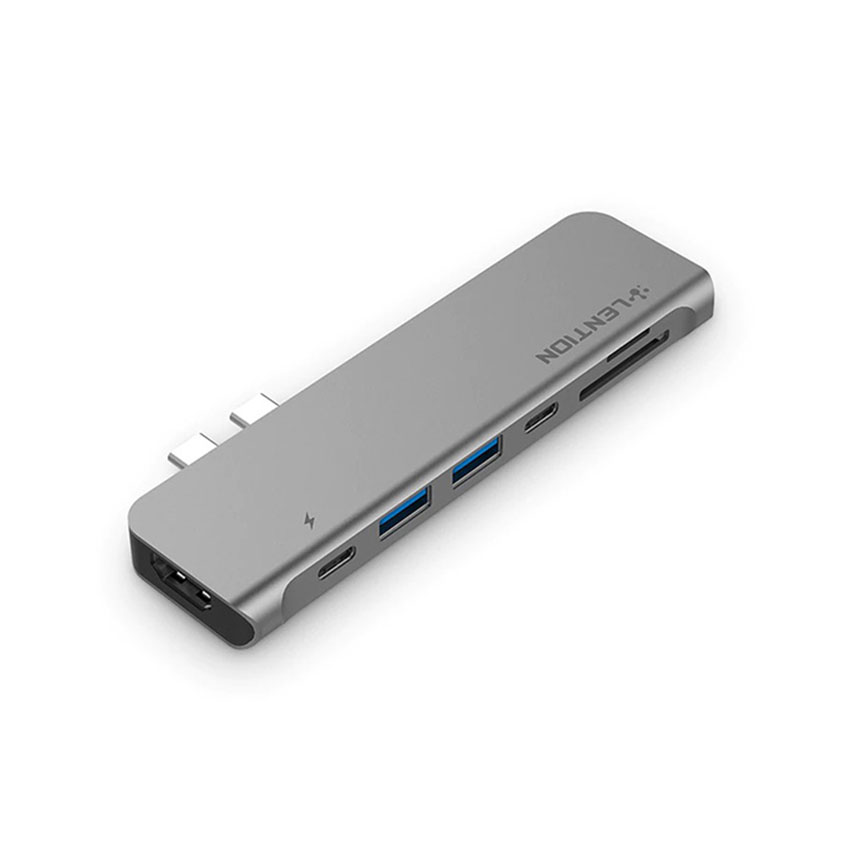 Bộ chuyển Type C 7 trong 1 Lention CS64THCR Xám (Type-C sang HDMI, USB Type - C, 2 cổng USB 3.0, SD card, cổng sạc PD Thunderbolt 3)