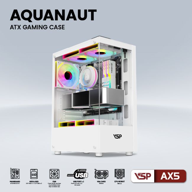 Vỏ Case VSP AQUANAUT AX5 - TRẮNG (ATX/Mid Tower)