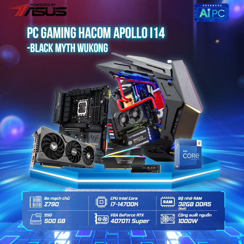 HACOM APOLLO i14-Black Myth Wukong (GeForce RTX 4070Ti Super /i7 14700K/Z790/32G RAM/1000W)
