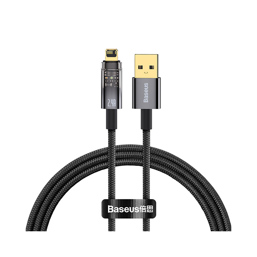 Cáp sạc nhanh tự ngắt hiệu Baseus Explorer Series USB to IP 2.4A 1m - Màu đen