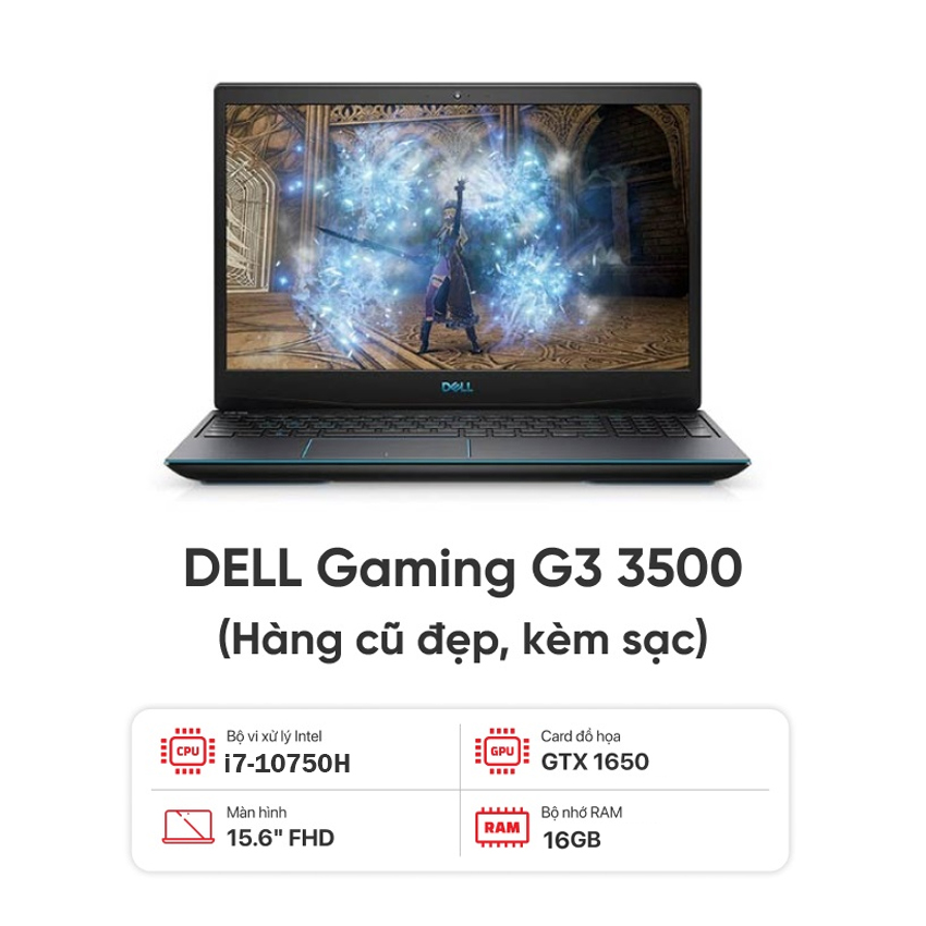 Laptop DELL Gaming G3 3500 / I7-10750H / 16GB RAM / 512GB SSD / GTX 1650 / Màn 15.6 inch FHD / Kèm sạc - Hàng cũ đẹp