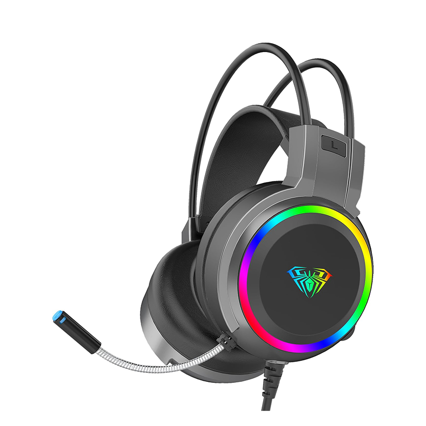 Tai nghe gaming có dây AULA S608 (3.5mm*2+Usb/RGB/Đen)