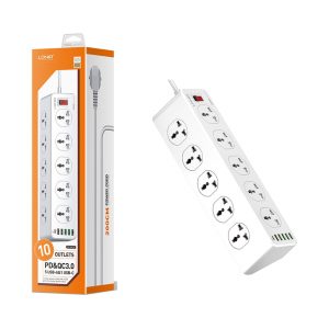 Ổ cắm điện đa năng LDNIO SC10610 - 10 chấu + 05 cổng USB-A + 01 cổng Type-C - Chuẩn chân cắm EU - Màu trắng