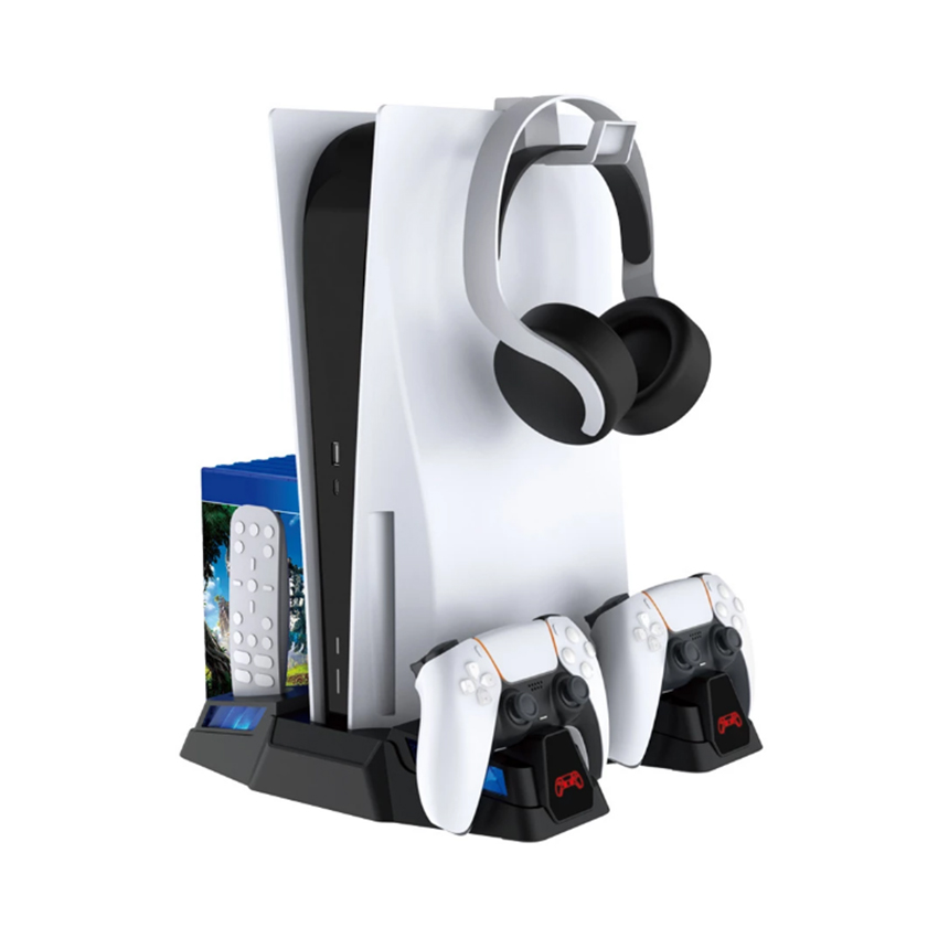 Đế tản nhiệt đa năng kèm sạc tay + giá treo tai nghe DOBE TP5-1525B dành cho máy PS5 màu trắng