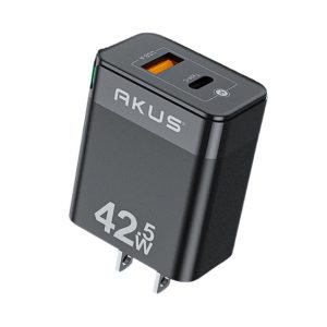 Củ sạc nhanh AKUS SN66 - PD 20W - 01 cổng USB Type A + 01 cổng Type C - Màu đen