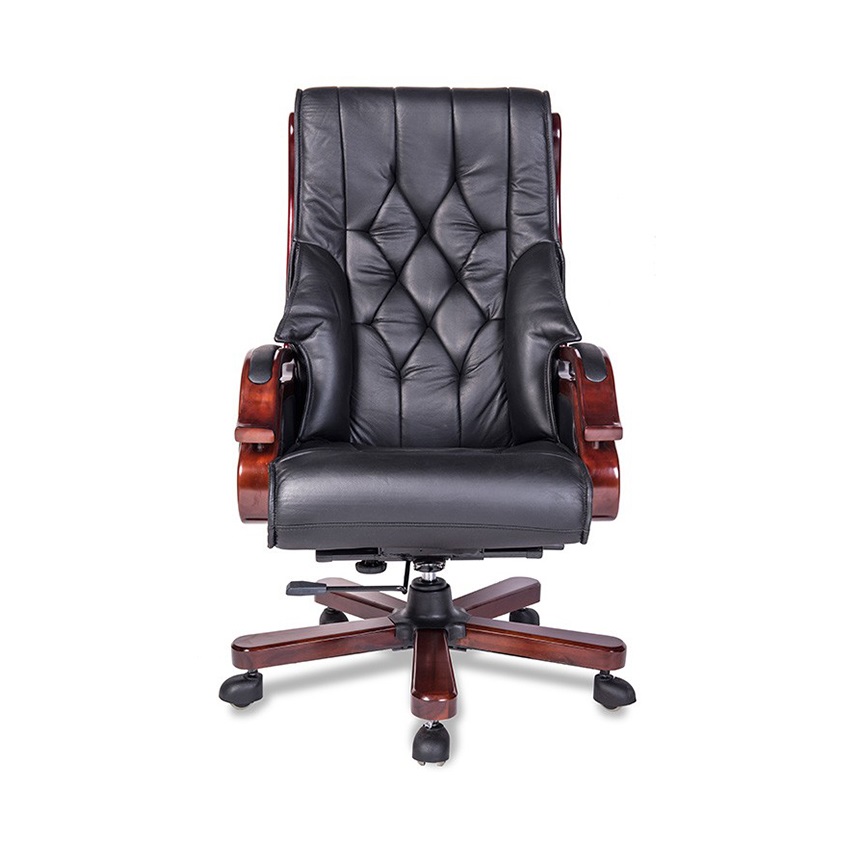 Ghế lãnh đạo cao cấp THE ONE TQ08 (Đệm bọc da thật/Chân tay gỗ sơn)