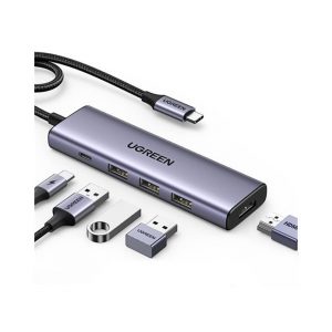 Bộ chuyển đổi Type C 5 trong 1  Ugreen 15596 (Từ Type C ra HDMI 4K@30Hz, USB-A x3, Sạc PD 100W)