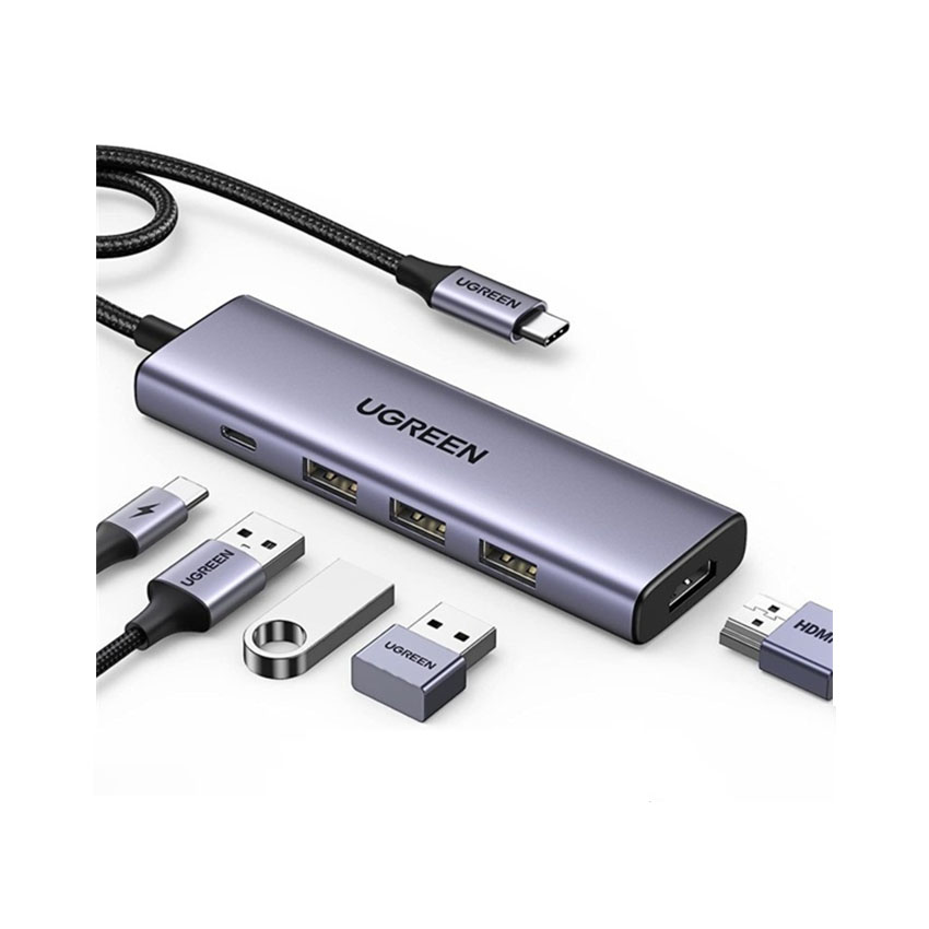 77056_bo_chuyen_doi_type_c_5_trong_1_ugreen_15596_tu_type_c_ra_hdmi_4k_30hz_usb_a Bộ chuyển đổi Type C 5 trong 1 Ugreen 15596 (Từ Type C ra HDMI 4K@30Hz, USB-A x3, Sạc PD 100W)
