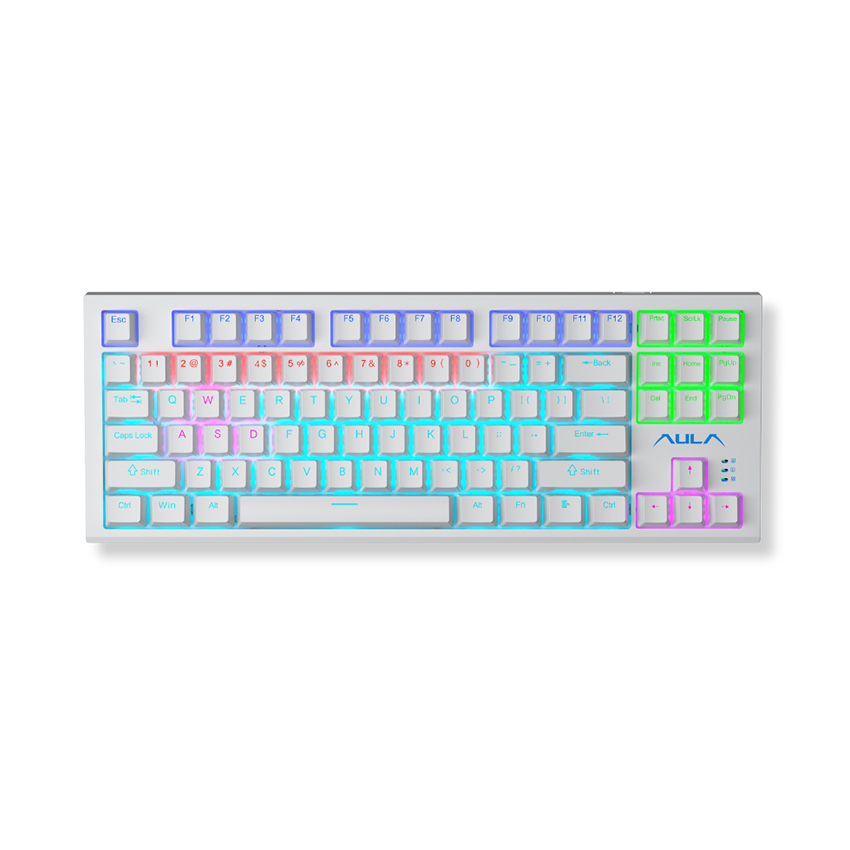 Bàn phím cơ gaming AULA F3032 Màu trắng (Brown switch, USB, LED Rainbow 7 màu)
