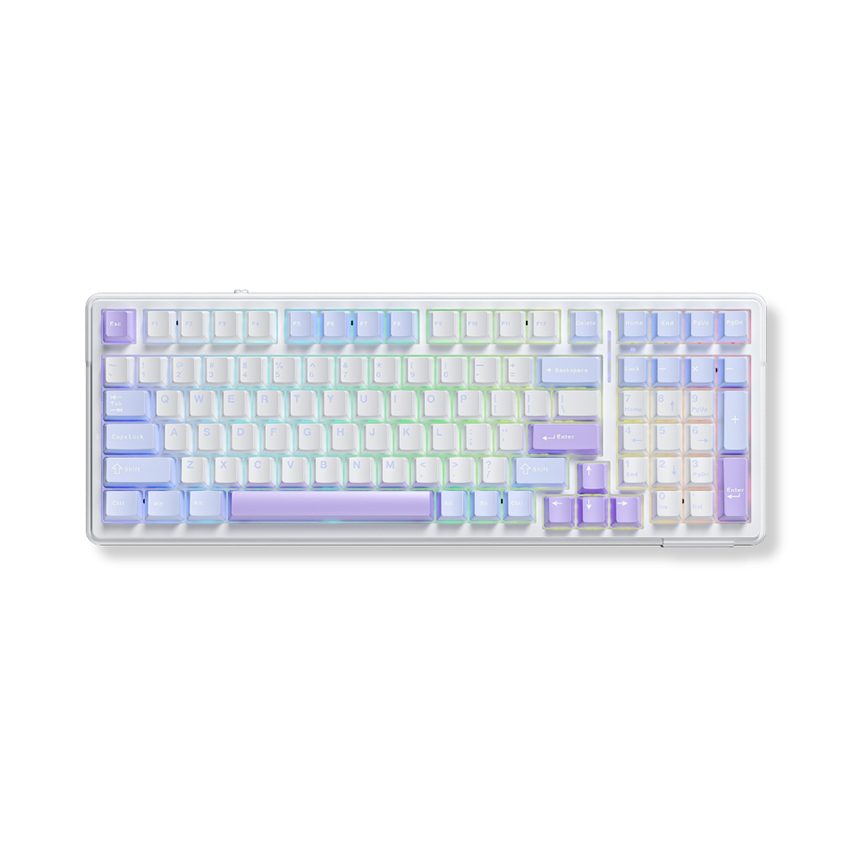 Bàn phím cơ AULA F99 3 mode (Xanh dương/Trắng/Tím), (TypeC + 2.4G + Bluetooth, Grey wood switch, led RGB)