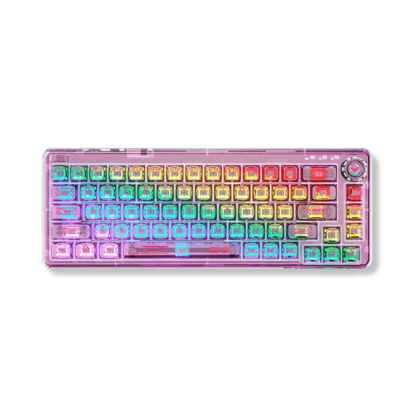 Bàn phím cơ AULA F68 3 mode Màu hồng trong suốt (TypeC + 2.4G + Bluetooth, Ice crystal switch, led RGB)