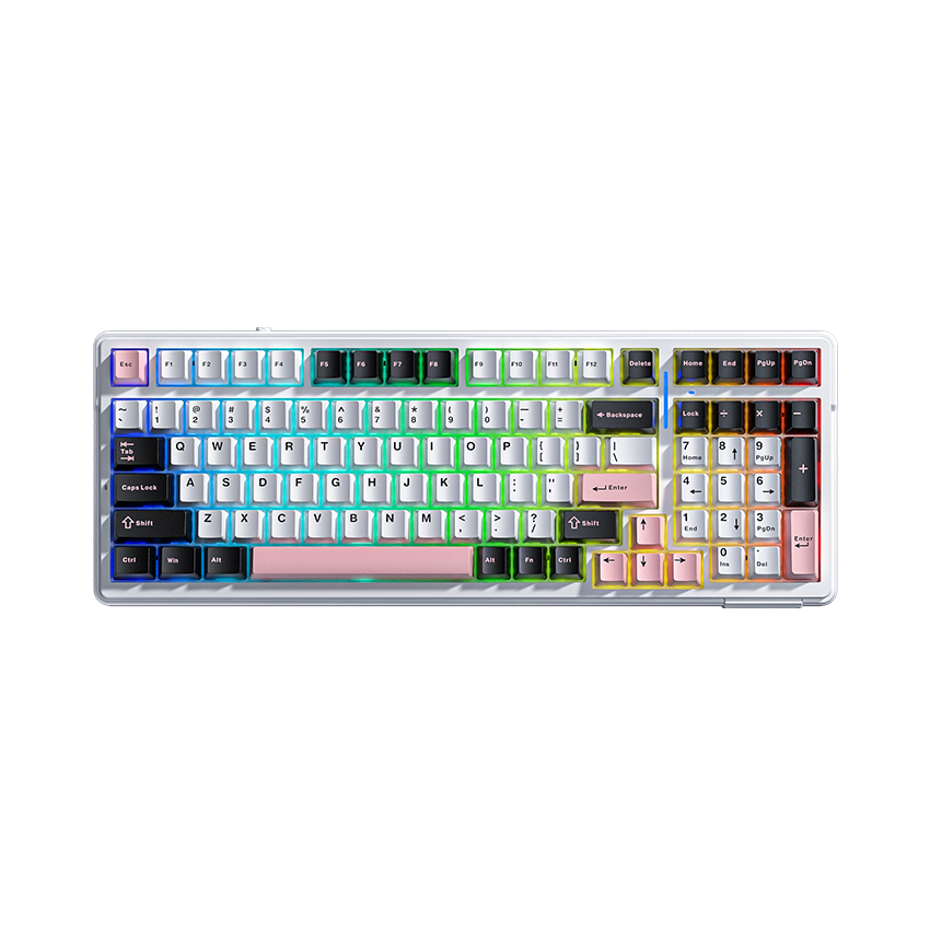 Bàn phím cơ AULA F99 (Đen/Trắng/Hồng) ,(3 mode TypeC + 2.4G + Bluetooth, Grey wood v3 switch, led RGB)