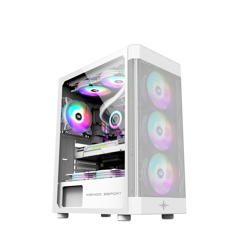 Vỏ case KENOO ESPORT AF100 - 3F - Trắng  (ATX/Mid Tower/Full Thép/3 Quạt)