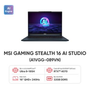 Laptop MSI Gaming Stealth 16 AI Studio (A1VGG-089VN) (Core Ultra 9 185H/32GB RAM/ 2TB SSD/RTX4070 8GB/16.0 inch QHD+ 240Hz/ Win11/Xanh) (2024)