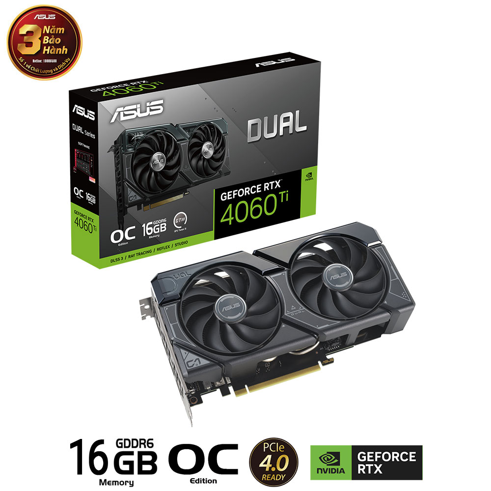Card màn hình Asus DUAL-RTX 4060 Ti-O16G