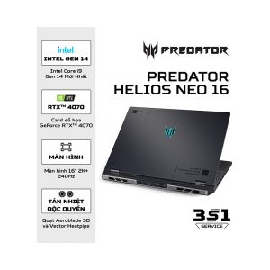 Laptop Acer Gaming Predator Helios 16 PHN16-72-71UM (NH.QNMSV.002) (Geforce RTX4070 8G/i7 14700HX/16GB RAM/1TB SSD/16 inch 2K 240Hz/Win 11/Đen)