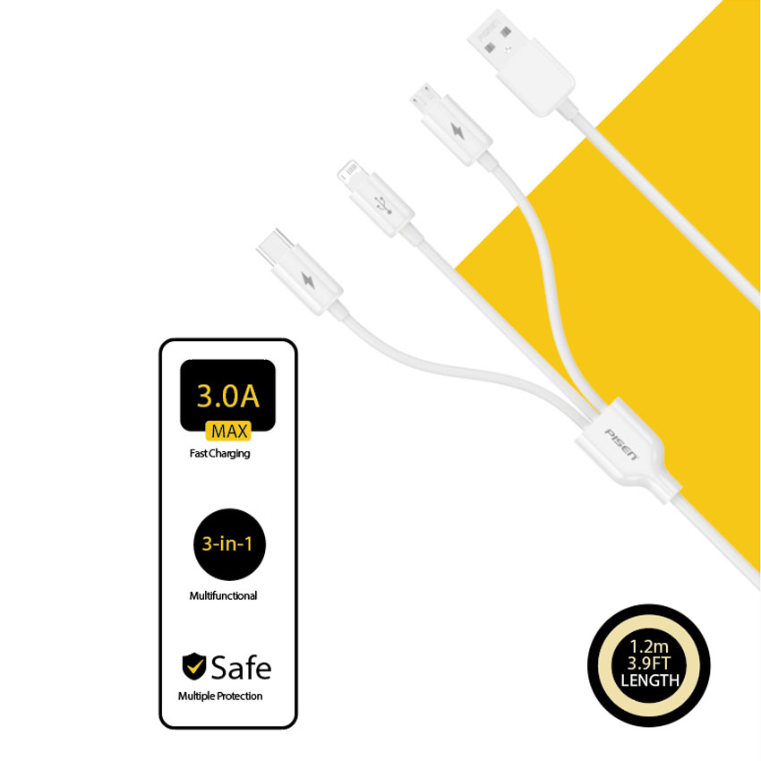 81512_cap_pisen_mr_white_3_in_1_lightning_type_c_micro_1_2m_global Cáp PISEN - Mr White 3-in-1 (Lightning/ Type-C/ Micro ) 1.2m - Global