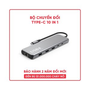 Bộ chuyển đổi usb4 10 trong 1 Feeltek  HCM010APWW2F (từ usb type c sang hdmi + usb3.1 + usb3.0 + usbc + pd + rj45)