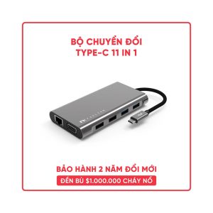 Bộ chuyển đổi 11 trong 1 Feeltek HBC011ZZC206 (từ usb type c sang hdmi + vga + usb3.0 + usb2.0 + sd + micro sd + rj45)