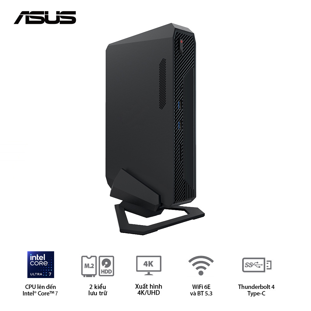 Bộ Mini PC Asus NUC ROG RNUC14SRKU710001I (U7 155H)/2xDDR5-5600/3x Gen4 NVMe/Killer Wifi 6E/Win11/RTX 4060/Non ROG Logo)