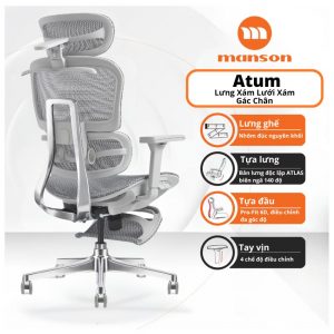 Ghế Công Thái Học Manson Atum - Xám - Kê chân