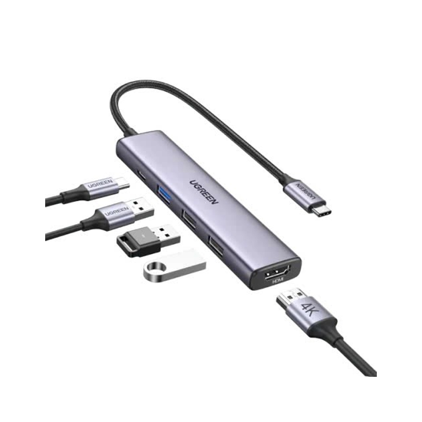 Bộ chuyển đổi Type C Ugreen 15495 HDMI 4K@30Hz, USB 2.0, USB 3.0, Sạc PD 100W