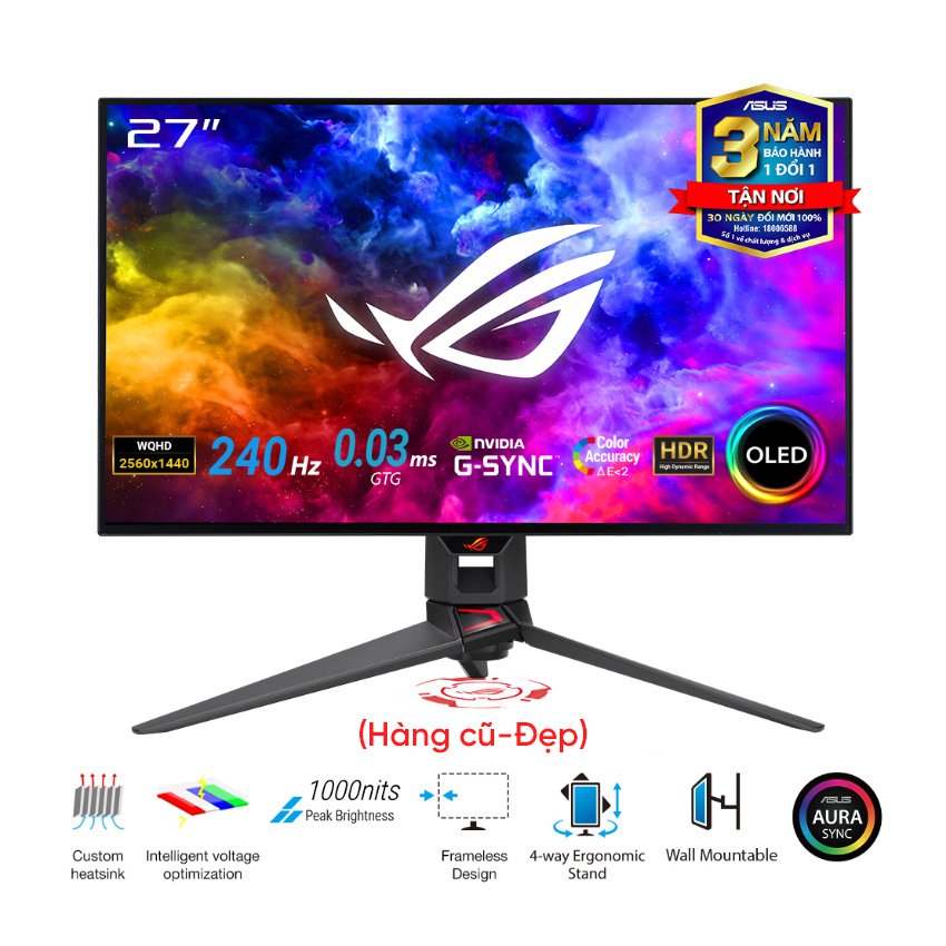 Màn hình Asus ROG Swift OLED PG27AQDM (27 inch/QHD/OLED/240Hz/0.03ms) - Cũ đẹp (Box)