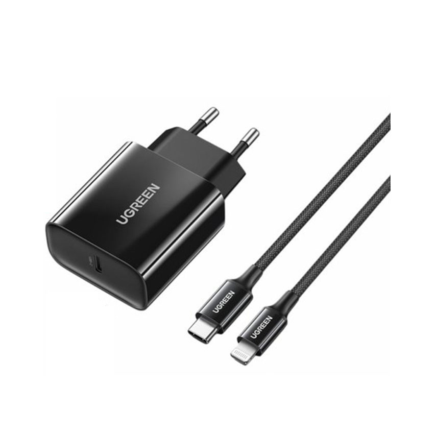 Củ sạc Ugreen PD 20W CD137 Kèm Cáp Type-C to Lightning MFI Màu Đen (50799)