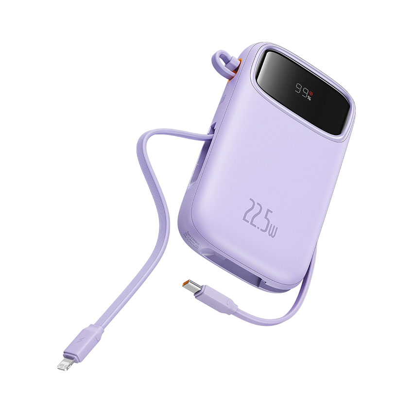 Pin sạc dự phòng Baseus Qpow2 Dual-Cable Digital Display Fast Charge 20.000mAh 22.5W - Màu tím