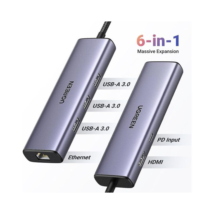 86710_bo_chuyen_doi_usb_type_c_6_trong_1_ra_hdmi_4k_30hz_usb_3__4_ Bộ chuyển đổi USB Type-C 6 trong 1 ra HDMI 4K@30Hz, USB 3.0, Lan 1Gbps, Sạc PD 100W Ugreen 15598