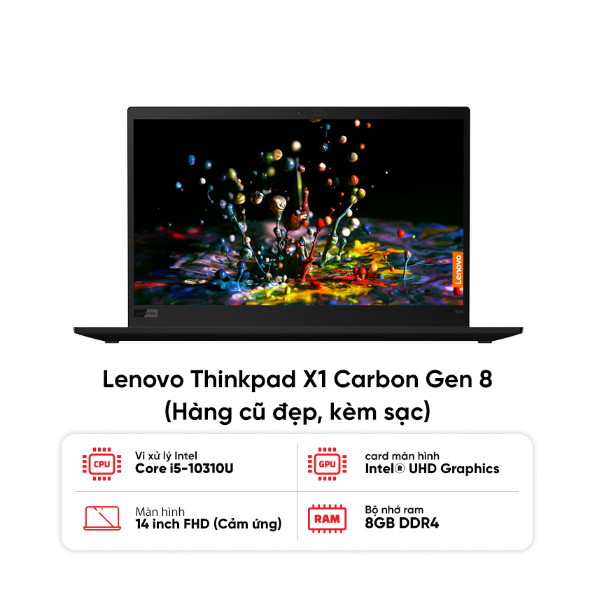 Laptop Lenovo Thinkpad X1 Carbon Gen 8 / I5 10310U / 8GB RAM / 256GB SSD / Màn 14 inch FHD cảm ứng / Kèm sạc - Hàng cũ đẹp