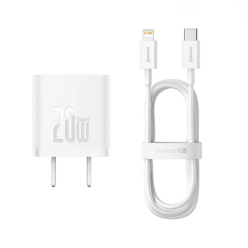 Bộ sạc nhanh hiệu Baseus GaN5 1C 20W CN Set (Mini) - Màu trắng (With Cable Type-C to iP PD 20W 1m White)