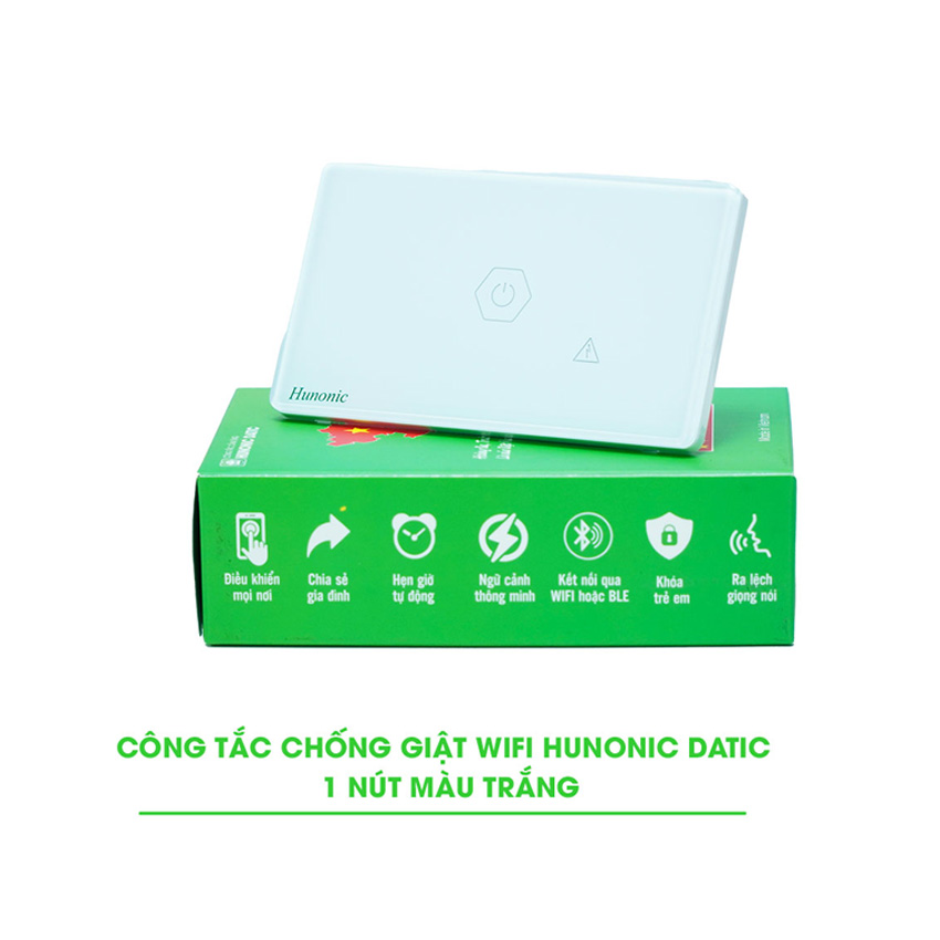 CÔNG TẮC HUNONIC WIFI HÌNH CHỮ NHẬT - CHỐNG GIẬT (Màu trắng)