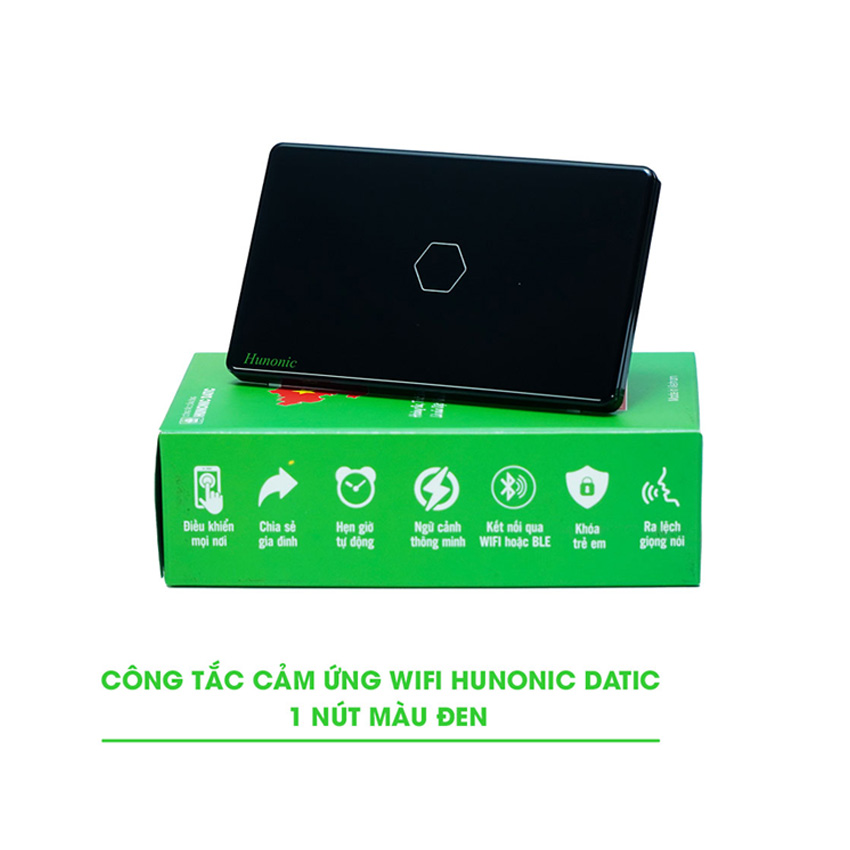 CÔNG TẮC HUNONIC WIFI HÌNH CHỮ NHẬT - 1 NÚT(Màu đen)
